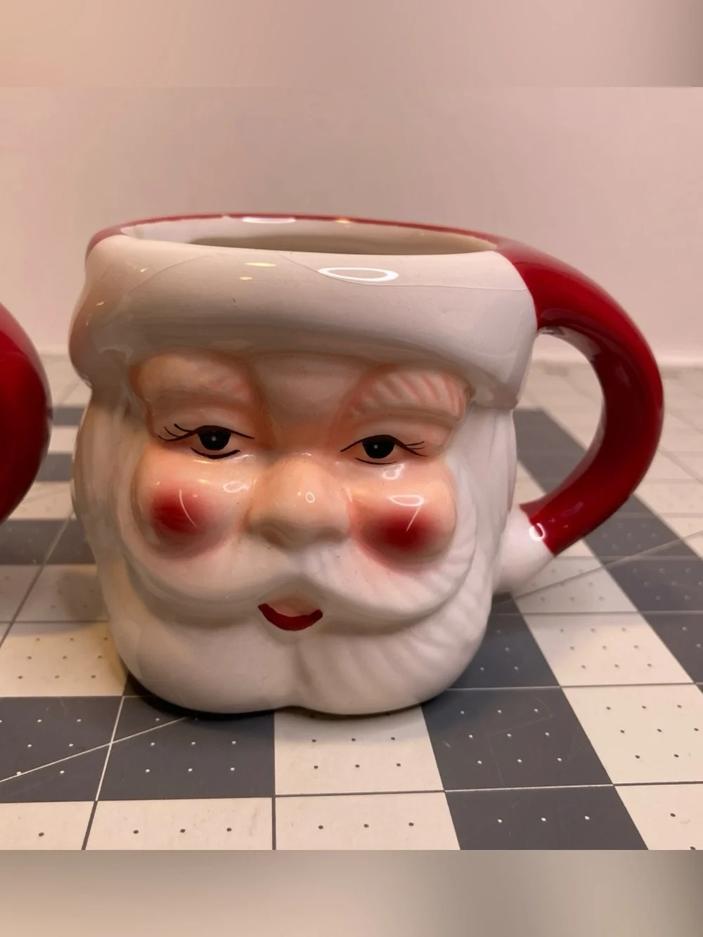 2 Pottery Barn Santa Claus Handcrafted Ceramic Mugs Christmas